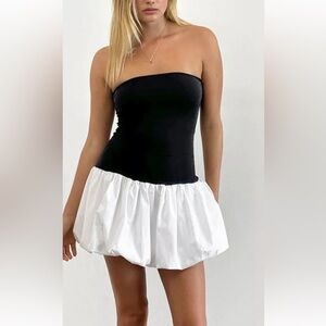 O.P.T Mini Strapless Bubble Dress Sz 0 Black Velvet/White Cotton